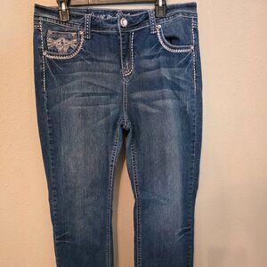 Grace in LA Distressed Heavy‑Stitch Bootcut Jeans – Juniors Size 17